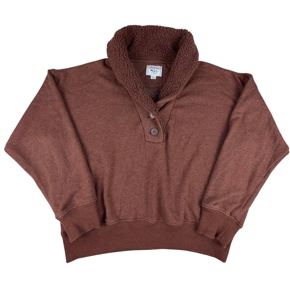 American Eagle Relaxed Sherpa Collar Pullover Sweatshirt Brown Women's S